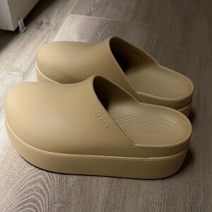 CROCS Beige Platform Slip-Ons